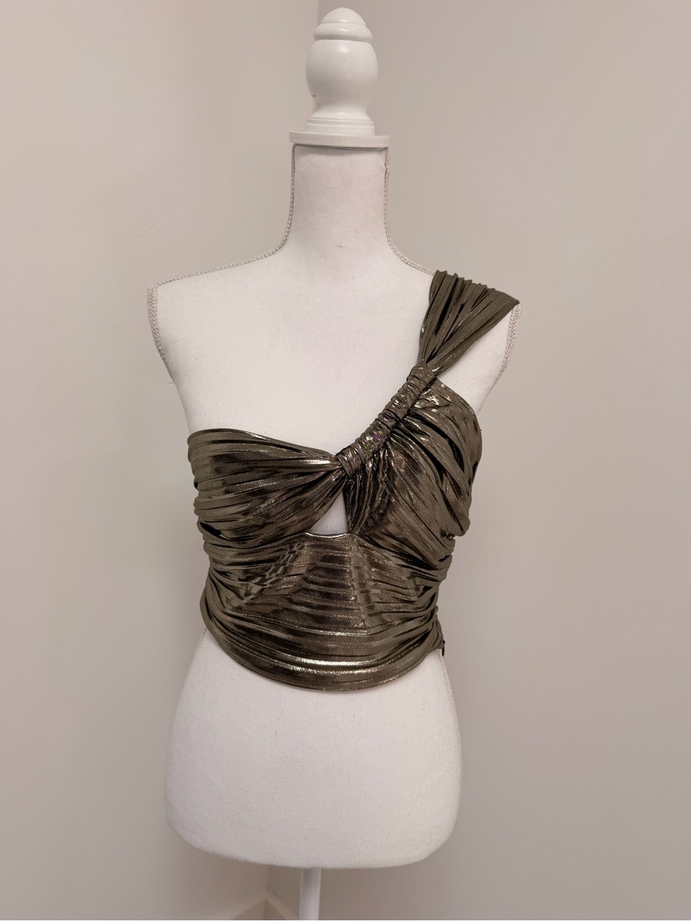 NWT Zara One-Shoulder Metallic Twist Crop Top Size S